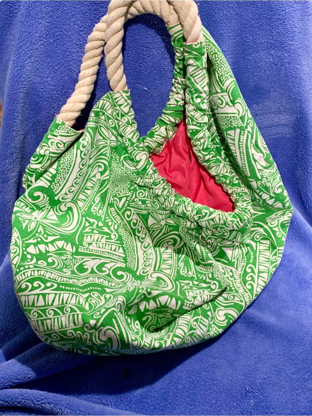Green Patterned Rope-Handle Women’s Shoulder Bag